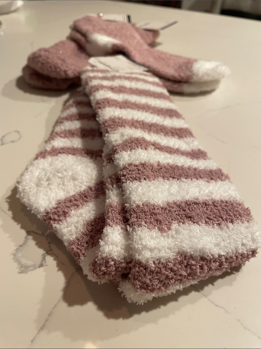 Kids Cozy Striped Fuzzy Socks - Pink & White